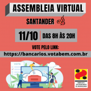 Sindicato convoca bancários do Santander para assembleia virtual na terça-feira (11)