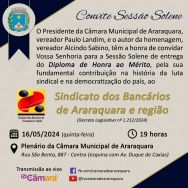 Sindicato dos Bancários de Araraquara será homenageado na Câmara Municipal