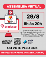 Sindicato convoca bancários do Bradesco para assembleia virtual sobre PPR e PRB